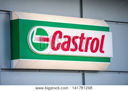 VILNIUS, LITHUANIA - AUGUST 7, 2016: Castrol logo. Castrol is a British global brand of industrial and automotive lubricants offering a wide range of oils.