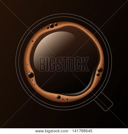 Vector Outline Coffee Cup Mug with Crema Foam Bubbles Top View Isolated On Background