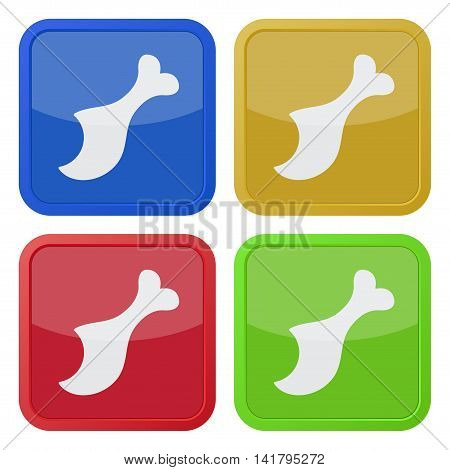 set of four colored square icons with gnawed chicken leg