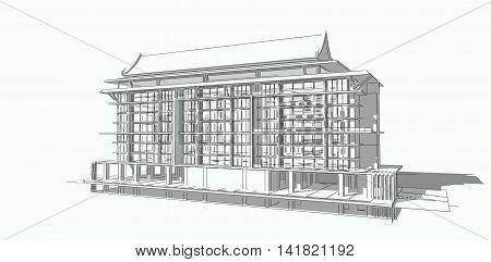 A house with house plan and tools. Architecture Concept.