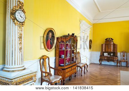 Kvaerndrup Denmark - July 21 2015: The Yellow Hall of the Egeskov castle