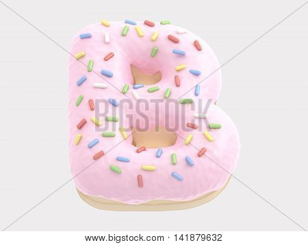 The font in the form of a donut with pink cream and multi-colored candy