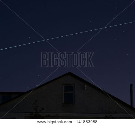 The ISS crossing by over the evening sky just after dawn in the Ukraine.August 8 ,2016 in Kiev, Ukraine