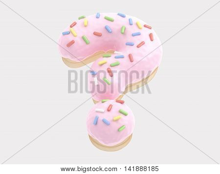 The font in the form of a donut with pink cream and multi-colored candy. 3d rendering