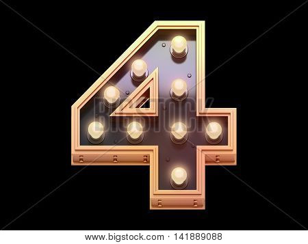 Gold lamp font in the form of signboard. 3d rendering.