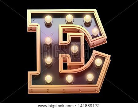 Gold lamp font in the form of signboard. 3d rendering.