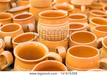 KOLKATA WEST BENGAL INDIA - NOVEMBER 28TH 2015 : terracotta pots artworks of handicraft on display during Handicraft Fair in Kolkata - the biggest handicrafts fair in Asia.