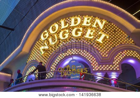 LAS VEGAS - JUNE 18 : The Golden Nugget hotel and casino in downtown Las Vegas on June 18 2016. Golden Nugget is the largest hotel in the downtown area with a total of 2345 rooms.