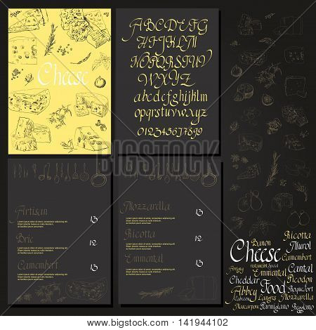 Vector illustrated Set Cheese Menu. Illustrative sorts of cheese