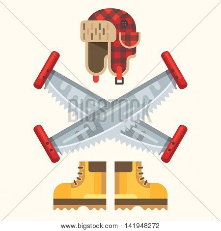 The lumberjack equipment icon set. Vector flat design illustration. Interesting execution and design. Good colors