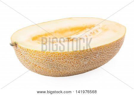 Half of cantaloupe melon isolated on the white background. Selective focus.