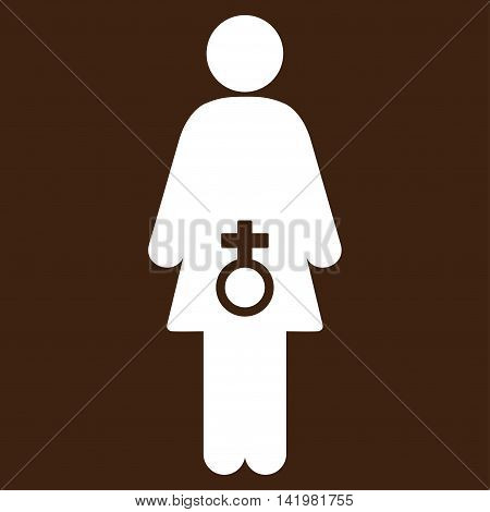 Female Sexual Disfunction vector icon. Style is flat symbol, white color, rounded angles, brown background.