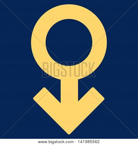 Impotence Symbol vector icon. Style is flat symbol, yellow color, rounded angles, blue background.