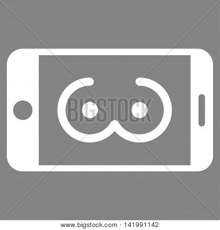Mobile Female Erotics vector icon. Style is flat symbol, white color, rounded angles, gray background.