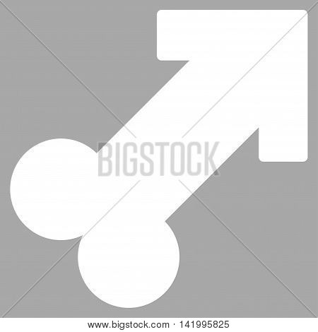 Male Sexual Symbol vector icon. Style is flat symbol, white color, rounded angles, silver background.