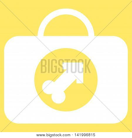 Male Erection Case vector icon. Style is flat symbol, white color, rounded angles, yellow background.