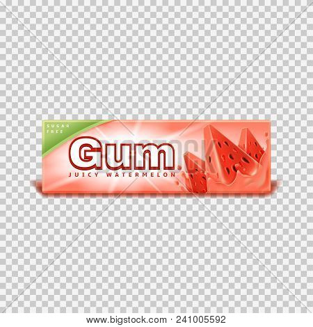 Bubble Gum Packing Isolated On Transparent Background.  Realistic Vector Illustration With Gum With 