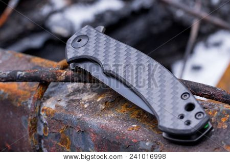 Knife With Carbon Handle. Folded Knife.
