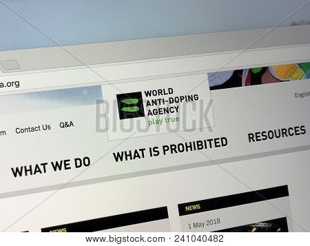 Amsterdam, Netherlands - May 17, 2018: Official Homepage Of The World Anti-doping Agency (wada)
