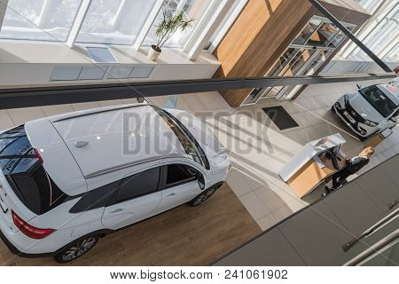 Kirov, Russia - March 06, 2018: Cars And Manager In Showroom Of Dealership Avtovaz Named Severavto I