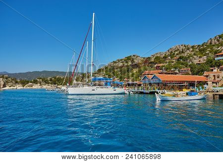 City Dock Of Boats. Marine Parking Of Boats And Yachts In Kekova Is A Sunken City In Turkey.