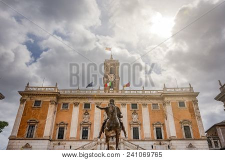Palazzo Senatorio In Piazza Del Campidoglio In Rome, Seat Of The Municipality Of Rome