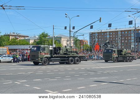 Moscow, May, 9, 2018: Great Victory Holiday Parade Of Russian Military Vehicles. Radio Control Tank 