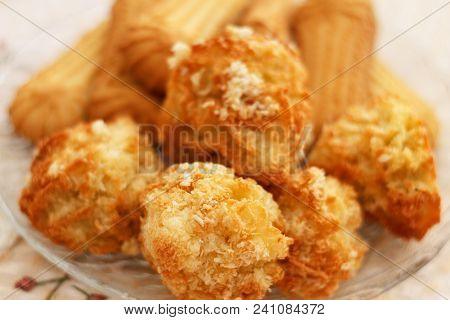 Tasty Sweet Home-made Cookies With Coconut Flakes