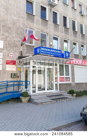 Olsztyn, Poland - May 1, 2018: Entrance To National Labour Inspectorate (polish: Panstwowa Inspekcja
