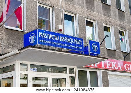 Olsztyn, Poland - May 1, 2018: Logo And Sign Of National Labour Inspectorate (polish: Panstwowa Insp