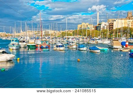 Motor Boats In Msida Marina On Malta Island