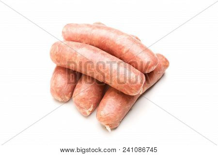 Five Grilled Sausages Isolated On White Background