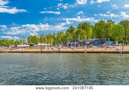 Olsztyn, Poland - May 1, 2018: View For Beach On Ukiel Lake.