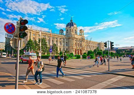 Vienna, Austria - August 31, 2013: Museumsplatz With Vienna Museum Of Natural History And Museum Of 