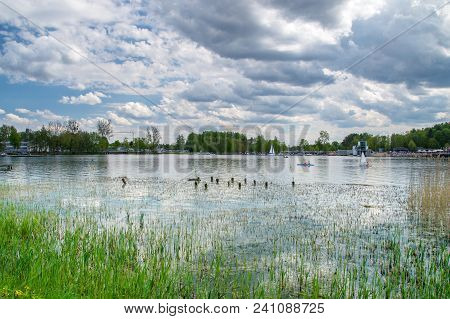 Ukiel Lake At Cloudy Day In Olsztyn, Poland.