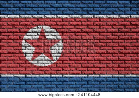 North Korea Flag Is Painted Onto An Old Brick Wall