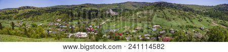 Panorama Of Ukrainian Village Urych Near The Place Of Tustan Fortress - A Medieval Cliff-side Fortre