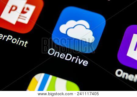 Sankt-petersburg, Russia, May 10, 2018: Microsoft Onedrive Application Icon On Apple Iphone X Screen