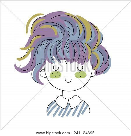 Cartoon Positive Sweet Cute Colored Doodle Girl