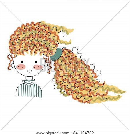 Cartoon Positive Sweet Cute Colored Doodle Girl