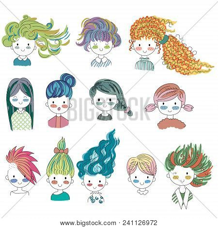 Cartoon Positive Sweet Cute Colored Doodle Girl