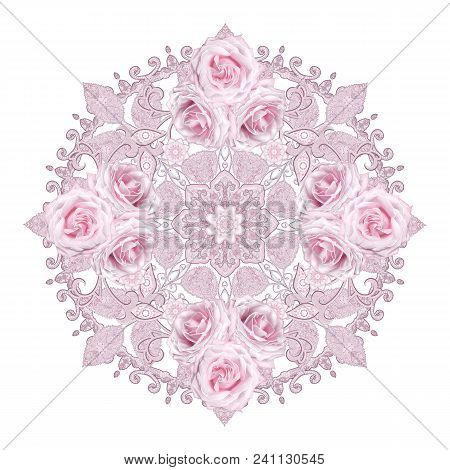 Decorative Decoration, Paisley Element, Delicate Textured Silver Leaves Made Of Fine Lace And Pearls
