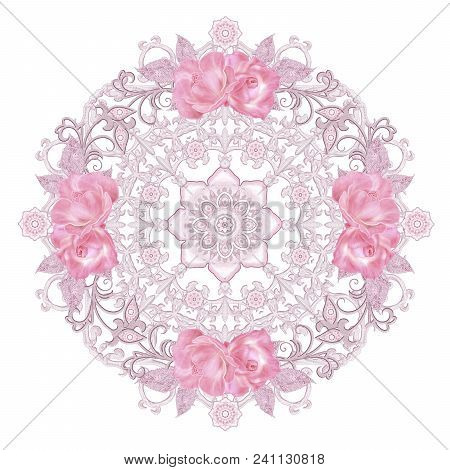 Decorative Decoration, Paisley Element, Delicate Textured Silver Leaves Made Of Fine Lace And Pearls