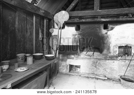 Hofstetten Bei Brienz, Switzerland - April 2017:  Kitchen With Oven Of Once Upon A Time In Ballenber