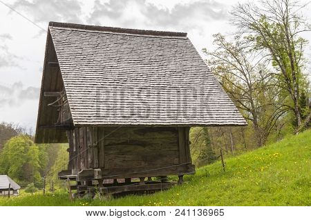Hofstetten Bei Brienz, Switzerland - April 2017: Wooden Building  In Ballenberg Open Air Museum