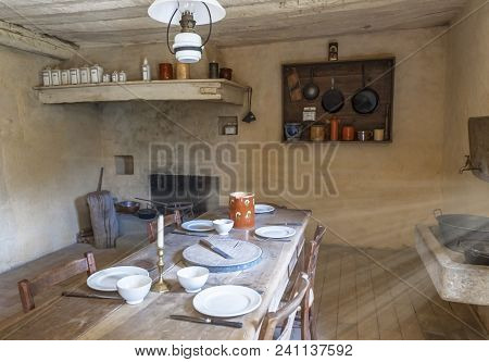 Hofstetten Bei Brienz, Switzerland - April 2017: Dining Room Of Once Upon A Time In Ballenberg Open 