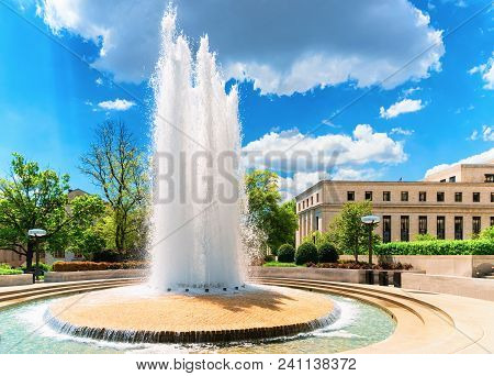 Fountain In Robert Latham Owen Park In Washington D.c., Usa. Robert Latham Owen Was One Of The First