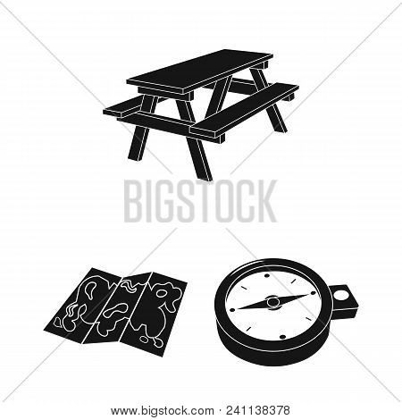 Rest In The Camping Black Icons In Set Collection For Design. Camping And Equipment Vector Symbol St