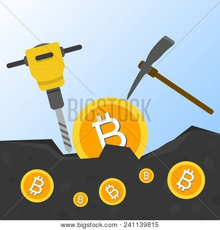 Cryptocurrency Concept Flat Vector Illustration. Bitcoin Digital Money. Ryptocurrency Production Pro