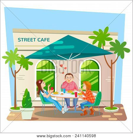 Illustration Of Kids In A Street Cafe And Buy Lunch
